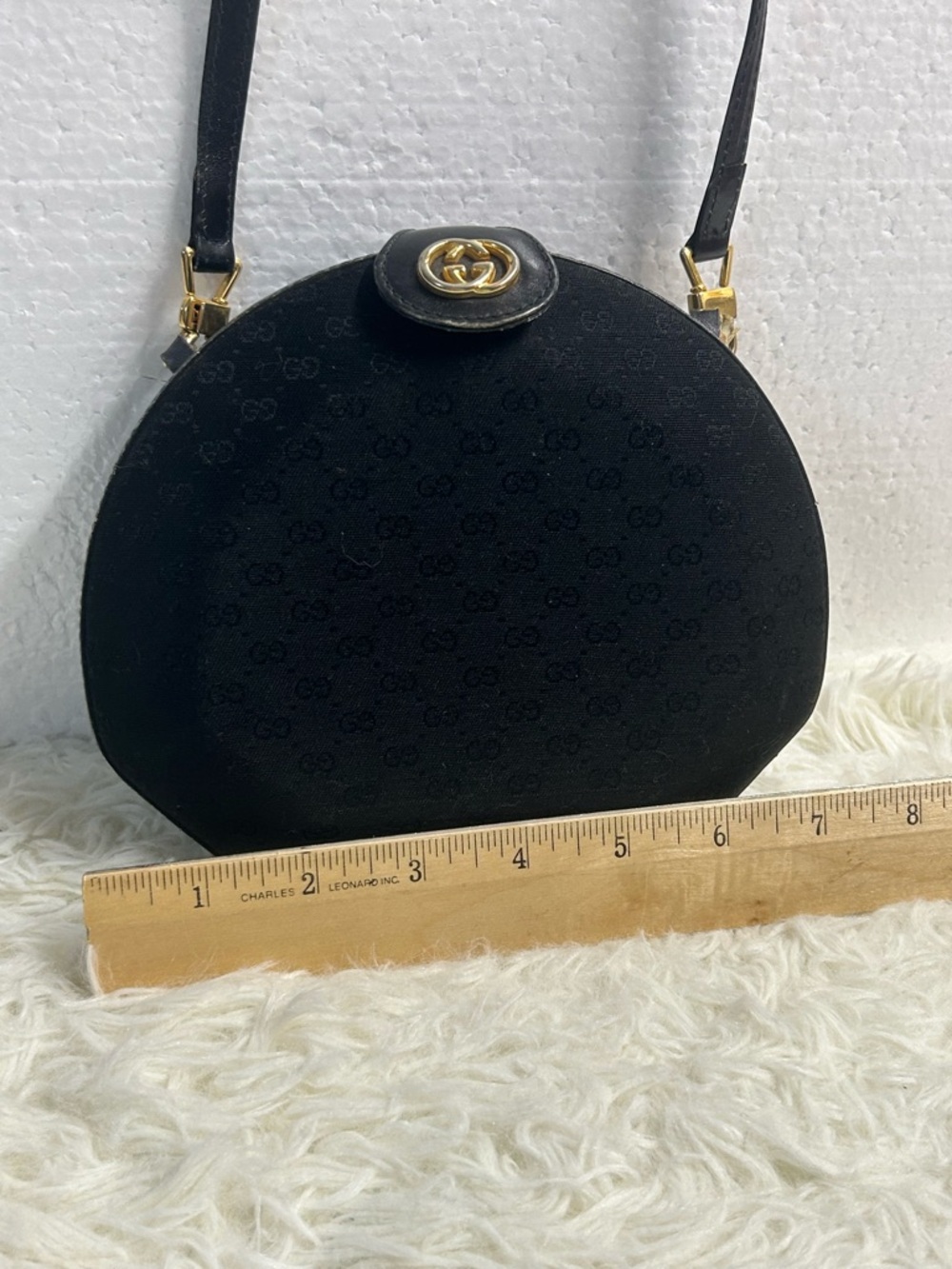 Gucci Black GG Monogram Round Crossbody with Gold Hardware - Picture 3 of 12